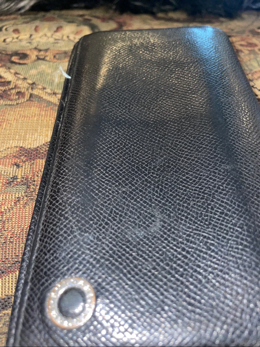 Bvlgari Black Saffiano Leather wallet with blue linings
